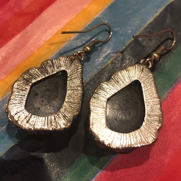 3 for $15 - Black Druzy Rough Edge Dangle Earrings - Picture 4 of 5